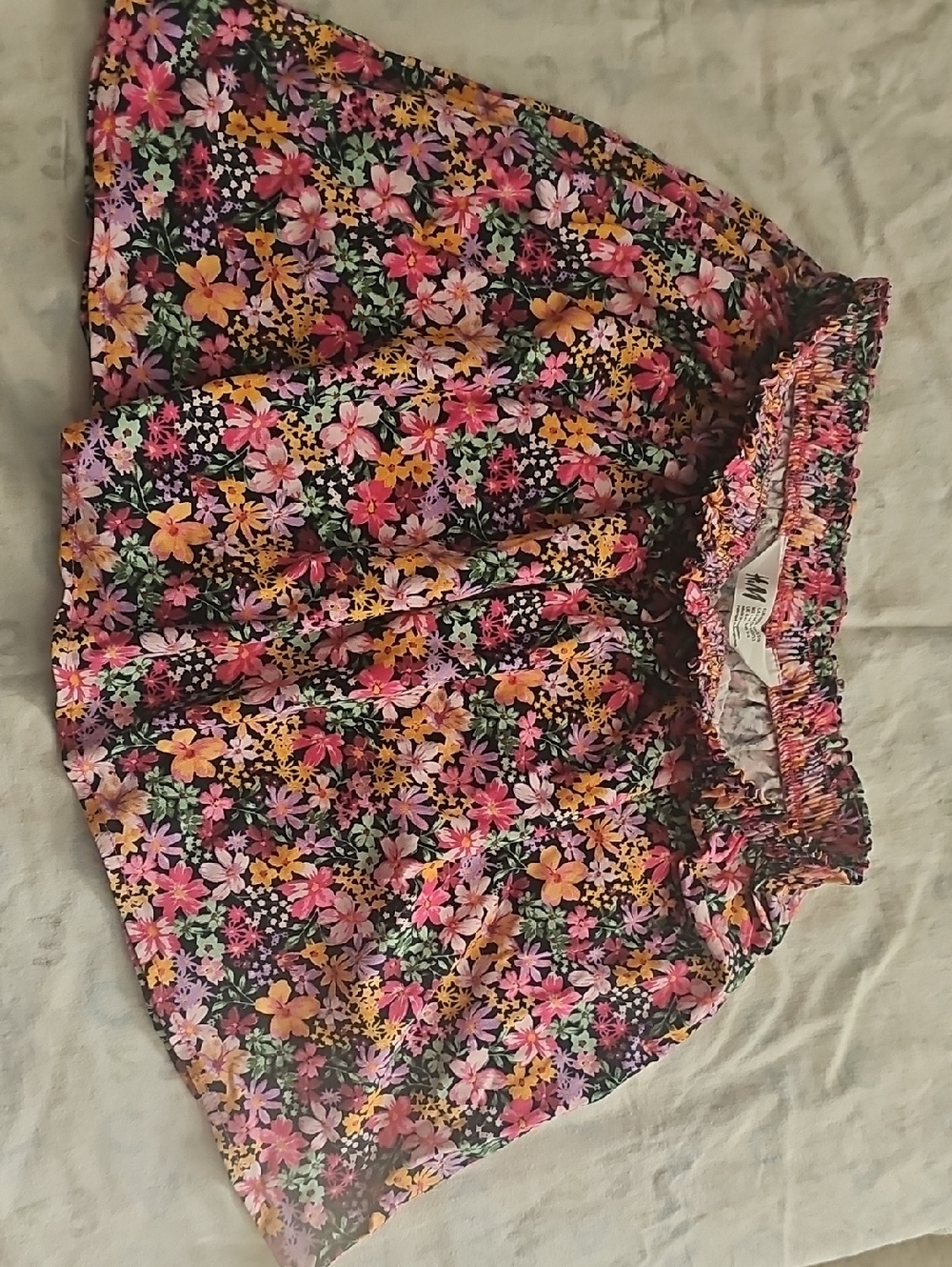 H&M Black Floral Skater Skirt with Pink, Yellow & Green Accents